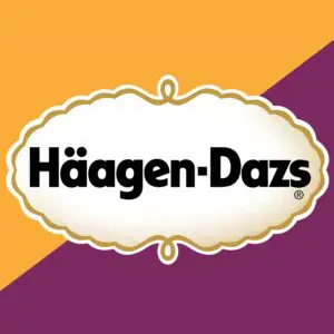 A yellow and purple background with the words häagen-dazs.