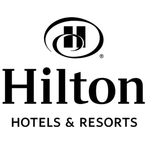 A black and white picture of the hilton logo.