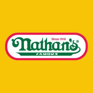 Nathan 's famous logo on a yellow background