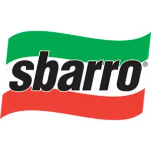 A red and green flag with sbarro written in black.