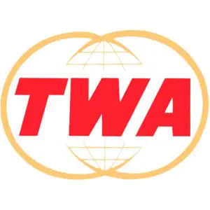 A red and yellow logo of the twa airline.